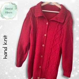 {Hand Knit} Wool Cable Pattern Sweater Jacket